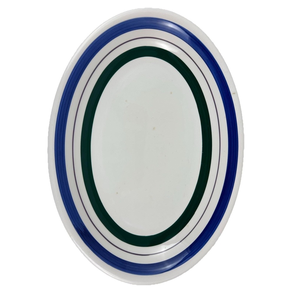 Furio Oval Pasta Bowl Striped Serving Dish Large White Blue Green ~16" Platter